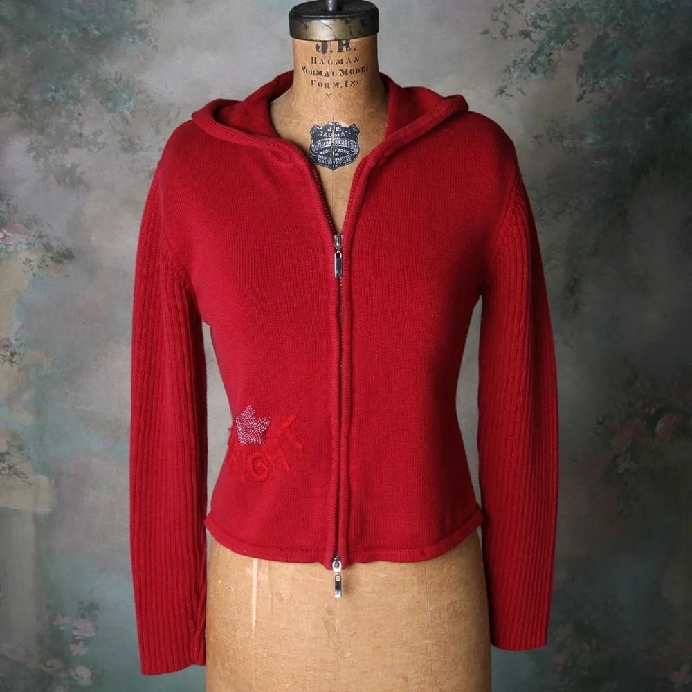 Like, Love Red Hooded Dbl Zip Sweater w/Star Sz Lg - Picture 2 of 8